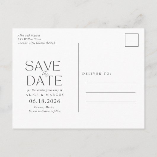 熱帯ビーチの目的地の結婚式の日付を保存 案内ポストカード (裏面)
