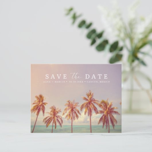 熱帯ビーチの目的地の結婚式の日付を保存 案内ポストカード (スタンド正面)