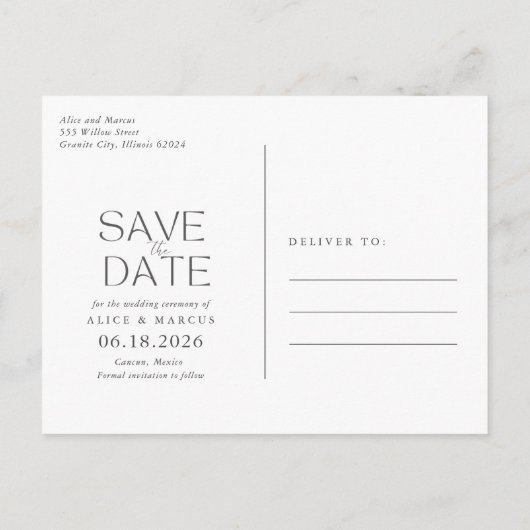 熱帯ビーチの目的地の結婚式の日付を保存 案内ポストカード (裏面)