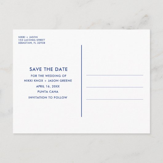 熱帯ビーチの目的地の結婚式の日付を保存 案内ポストカード (裏面)