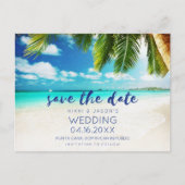 熱帯ビーチの目的地の結婚式の日付を保存 案内ポストカード (正面)