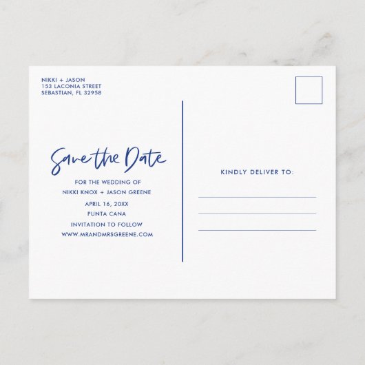熱帯ビーチの目的地の結婚式の日付を保存 案内ポストカード (裏面)