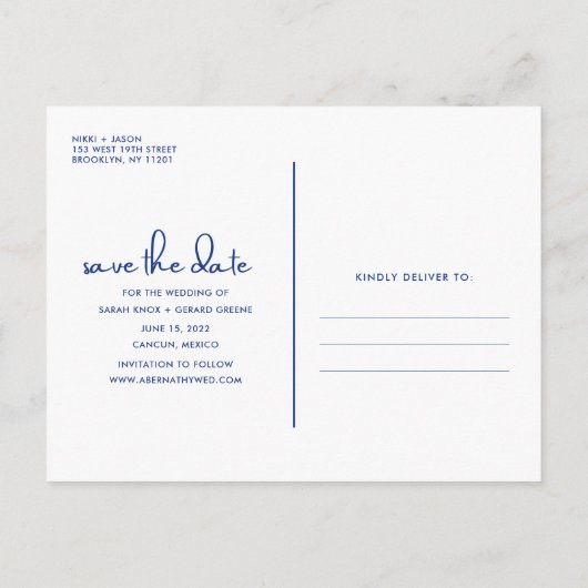熱帯ビーチの目的地の結婚式の日付を保存 案内ポストカード (裏面)