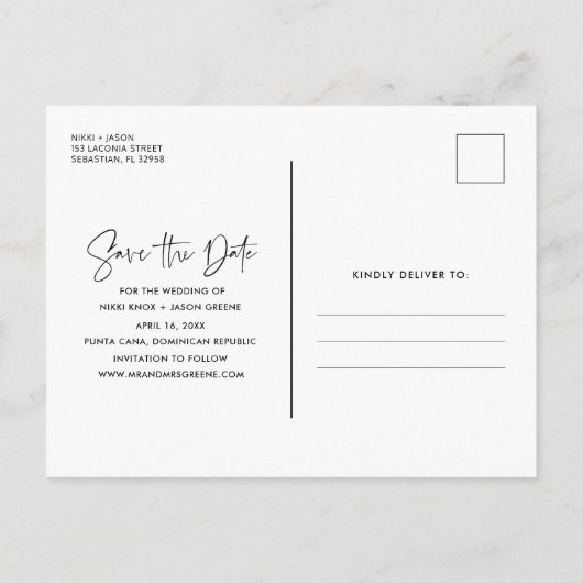 熱帯ビーチの目的地の結婚式の日付を保存 案内ポストカード (裏面)
