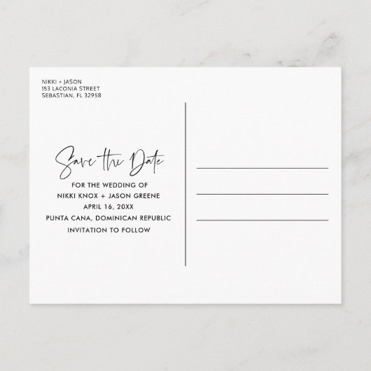 熱帯ビーチの目的地の結婚式の日付を保存 案内ポストカード (裏面)