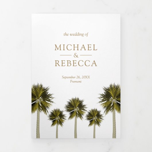 熱帯ビーチの結婚ヤシの木の写真 三つ折り招待状 (カバー)
