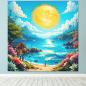 熱帯ビーチの花のシ鮮やかーン キャンバスプリント (インサイチュ (ウッドフロア))