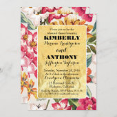 熱帯ビーチの花の金ゴールドフレームリハーサルディナー 招待状 (正面/裏面)