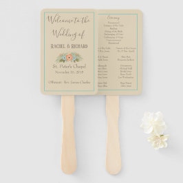 熱帯ビーチの花柄の結婚式プログラム ハンドファン