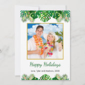 熱帯ビーチの葉クリスマスライト金ゴールド写真 シーズンカード (正面)