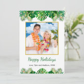熱帯ビーチの葉クリスマスライト金ゴールド写真 シーズンカード (スタンド正面)