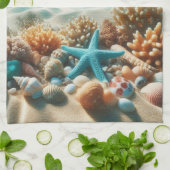 熱帯ビーチの貝類とヒトデ キッチンタオル (折り畳み)