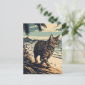 熱帯ビーチのAmerican-Shorthair-Cat ポストカード (スタンド正面)