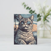 熱帯ビーチのAmerican-Shorthair-Cat ポストカード (スタンド正面)