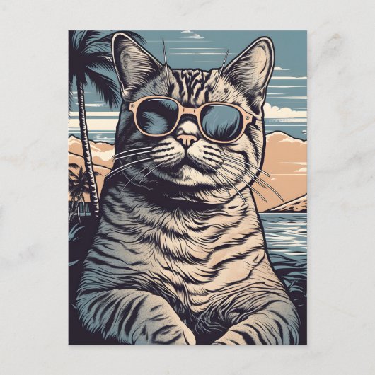 熱帯ビーチのAmerican-Shorthair-Cat ポストカード (正面)