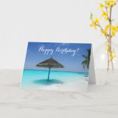 熱帯ビーチわらぶき傘誕生日 カード (黄色い花)