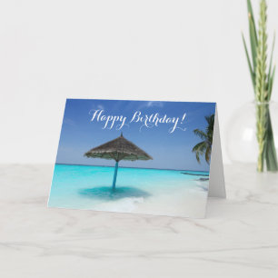 熱帯ビーチわらぶき傘誕生日 カード