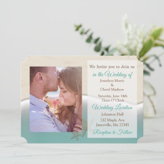 熱帯ビーチをテーマにしたフォトウェディングの招待 招待状 (スタンド正面)