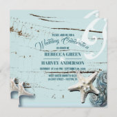 熱帯ビーチアクアブルーシーシェルヒトデ結婚ィス 招待状 (正面/裏面)