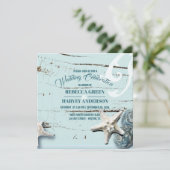 熱帯ビーチアクアブルーシーシェルヒトデ結婚ィス 招待状 (スタンド正面)