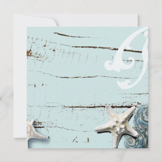 熱帯ビーチアクアブルーシーシェルヒトデ結婚ィス 招待状 (裏面)