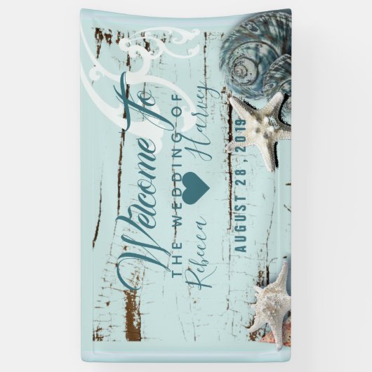 熱帯ビーチアクアブルー結婚シーシェル 横断幕 (縦)