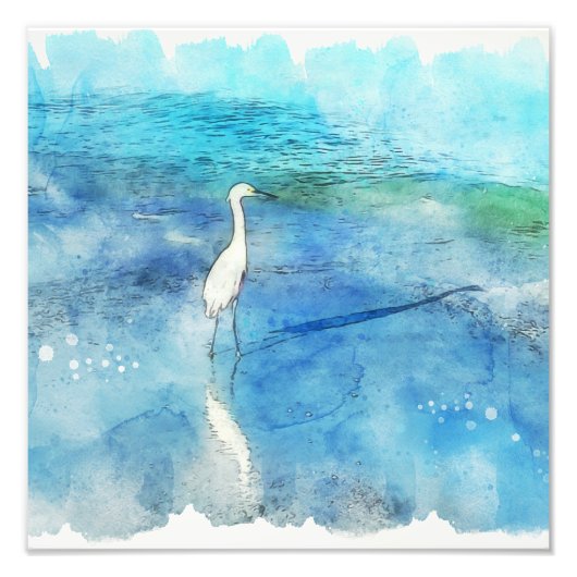 熱帯ビーチインティール（緑がかった色）アクアターコイズブルーWh フォトプリント (正面)