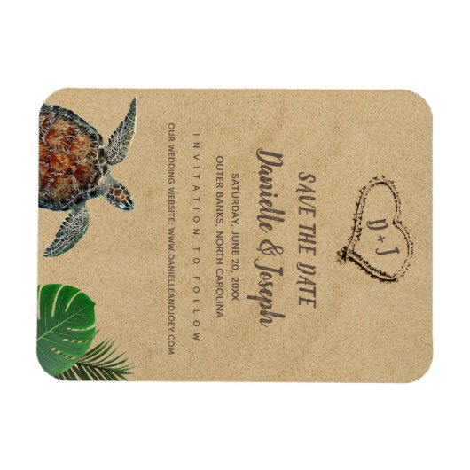熱帯ビーチウミガメの結婚式の日付を保存 マグネット (横)