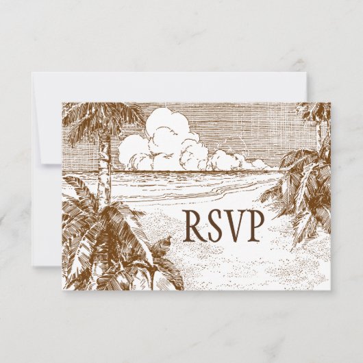 熱帯ビーチエッチング編集可能な応答カード 招待状 (正面)