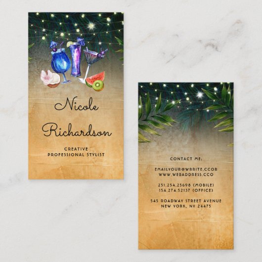 熱帯ビーチカクテルとパームストリングライト 名刺 (正面/裏面)