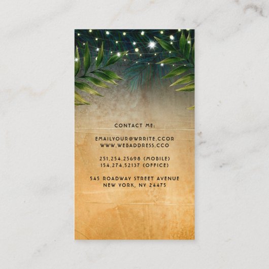 熱帯ビーチカクテルとパームストリングライト 名刺 (裏面)