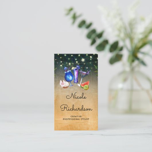 熱帯ビーチカクテルとパームストリングライト 名刺 (スタンド正面)