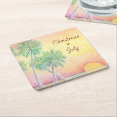 熱帯ビーチカラフルクリスマス(7月パーティー) スクエアペーパーコースター (アングル)