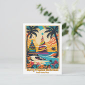 熱帯ビーチクリスマスコスタリカ挨拶 ポストカード (スタンド正面)