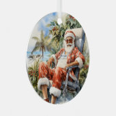 熱帯ビーチクリスマスサンタファーザー メタルオーナメント (正面右)