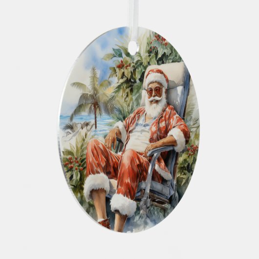 熱帯ビーチクリスマスサンタファーザー メタルオーナメント (正面右)