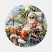 熱帯ビーチクリスマスサンタファーザー メタルオーナメント (正面)