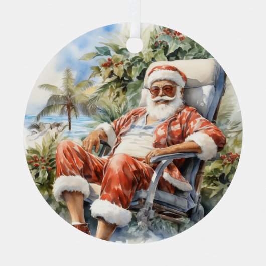 熱帯ビーチクリスマスサンタファーザー メタルオーナメント (正面)