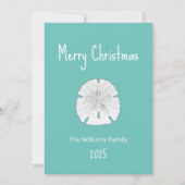 熱帯ビーチクリスマスサンドドルティール(緑がかった色) シーズンカード (正面)