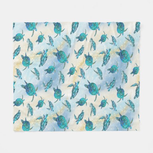 熱帯ビーチクリスマスシーカメ フリースブランケット (正面(横))