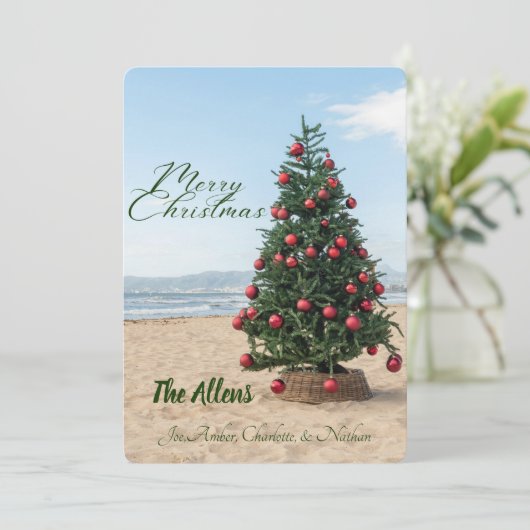 熱帯ビーチクリスマスツリー |休日の写真カード シーズンカード (スタンド正面)