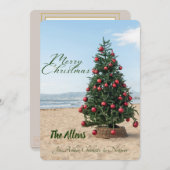 熱帯ビーチクリスマスツリー |休日の写真カード シーズンカード (正面/裏面)