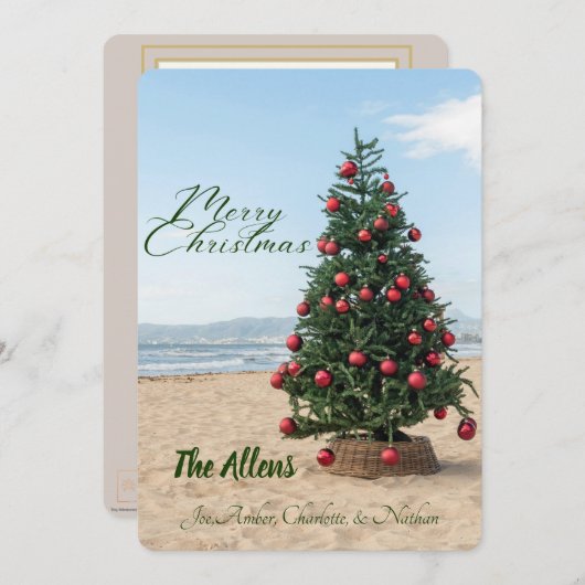 熱帯ビーチクリスマスツリー |休日の写真カード シーズンカード (正面/裏面)