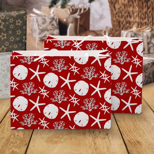熱帯ビーチクリスマスレッドサンドドルスターフィッシュ ラージペーパーバッグ