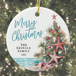 熱帯ビーチクリスマス セラミックオーナメント