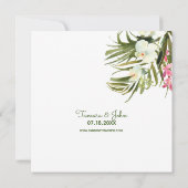 熱帯ビーチグリーンリーピンクフローラ白い蘭 招待状 (裏面)