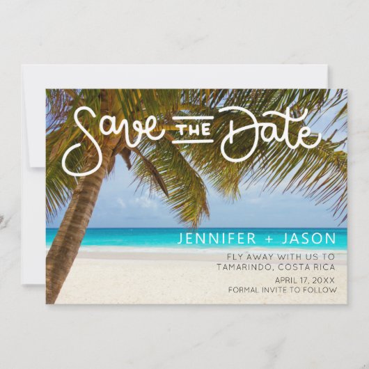 熱帯ビーチコスタリカ目的地の結婚式 セーブザデート (正面)