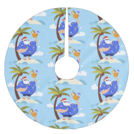 熱帯ビーチサマークリスマスバケーションサンタ ブラッシュドポリエステルツリースカート