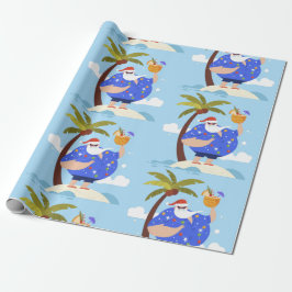 熱帯ビーチサマークリスマスバケーションサンタ ラッピングペーパー