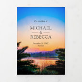 熱帯ビーチサンセットストリングラ結婚イトの写真 三つ折り招待状 (カバー)